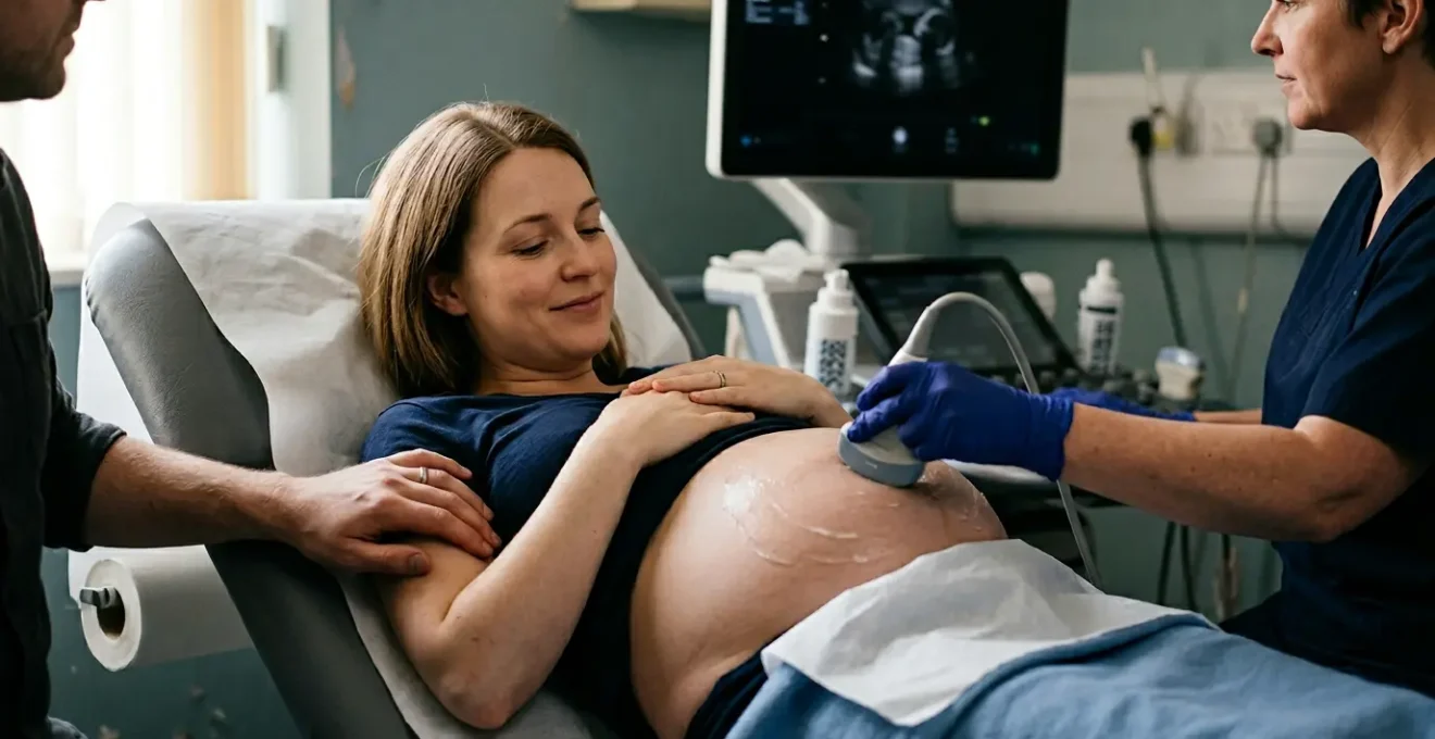 Pregnant woman attending NHS ultrasound scan appointment