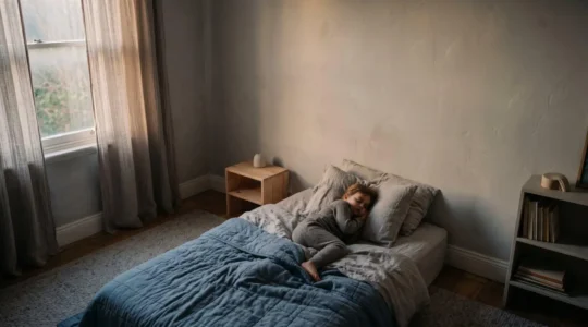 Peaceful child sleeping soundly in a calm bedroom environment