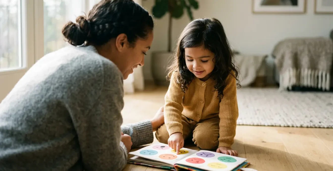 Warm moment between parent and toddler practicing emotional connection during learning time