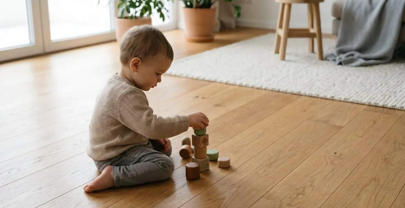 Toddler engaged in focused play activity showing developmental concentration