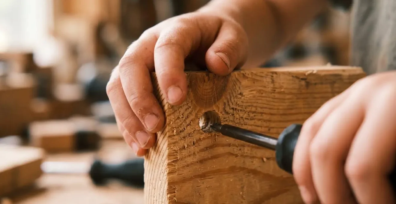 Close-up of child's hands carefully assembling wooden bird feeder pieces with focused concentration