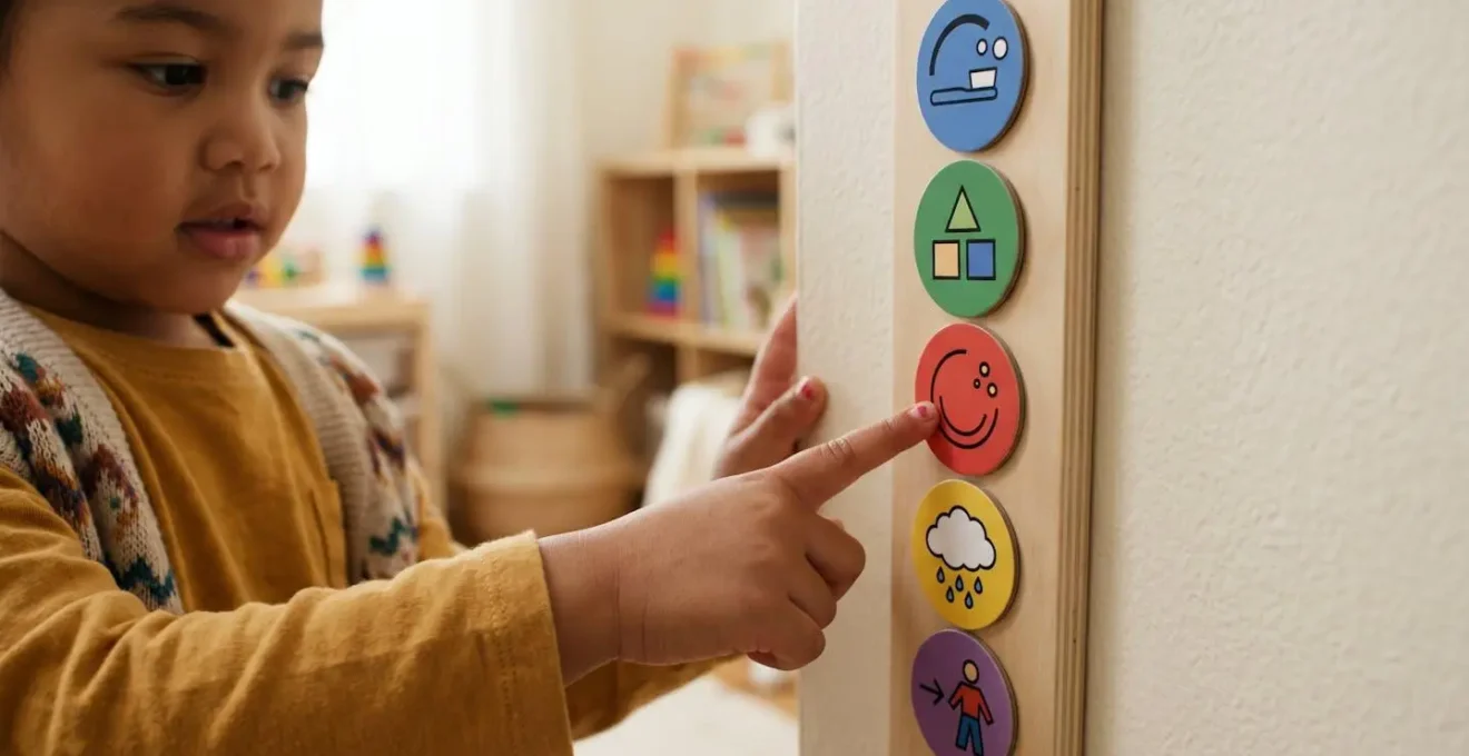 Colorful visual routine chart with picture-based activity icons for young children