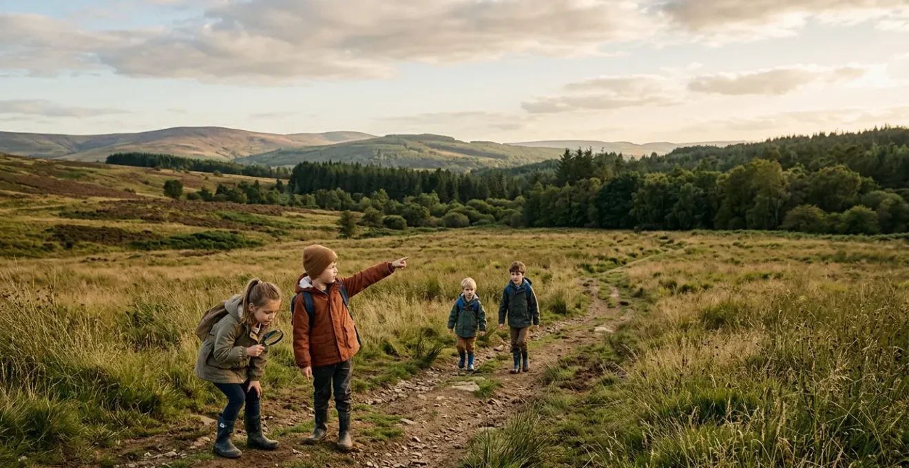 Children exploring and playing in a natural outdoor setting, discovering nature together
