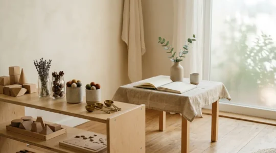 Thoughtfully designed early learning environment showcasing educational materials and natural elements