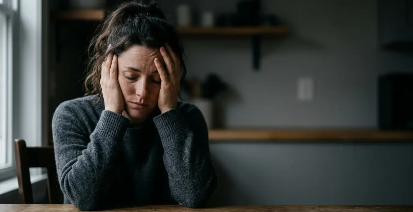 An exhausted parent taking a quiet moment of rest, capturing the emotional weight and need for recovery from parental burnout