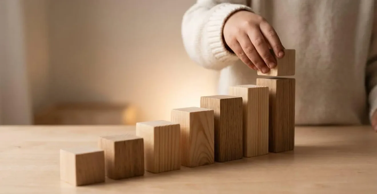 Abstract visual representation of academic progress measurement through natural learning materials and symbolic growth elements
