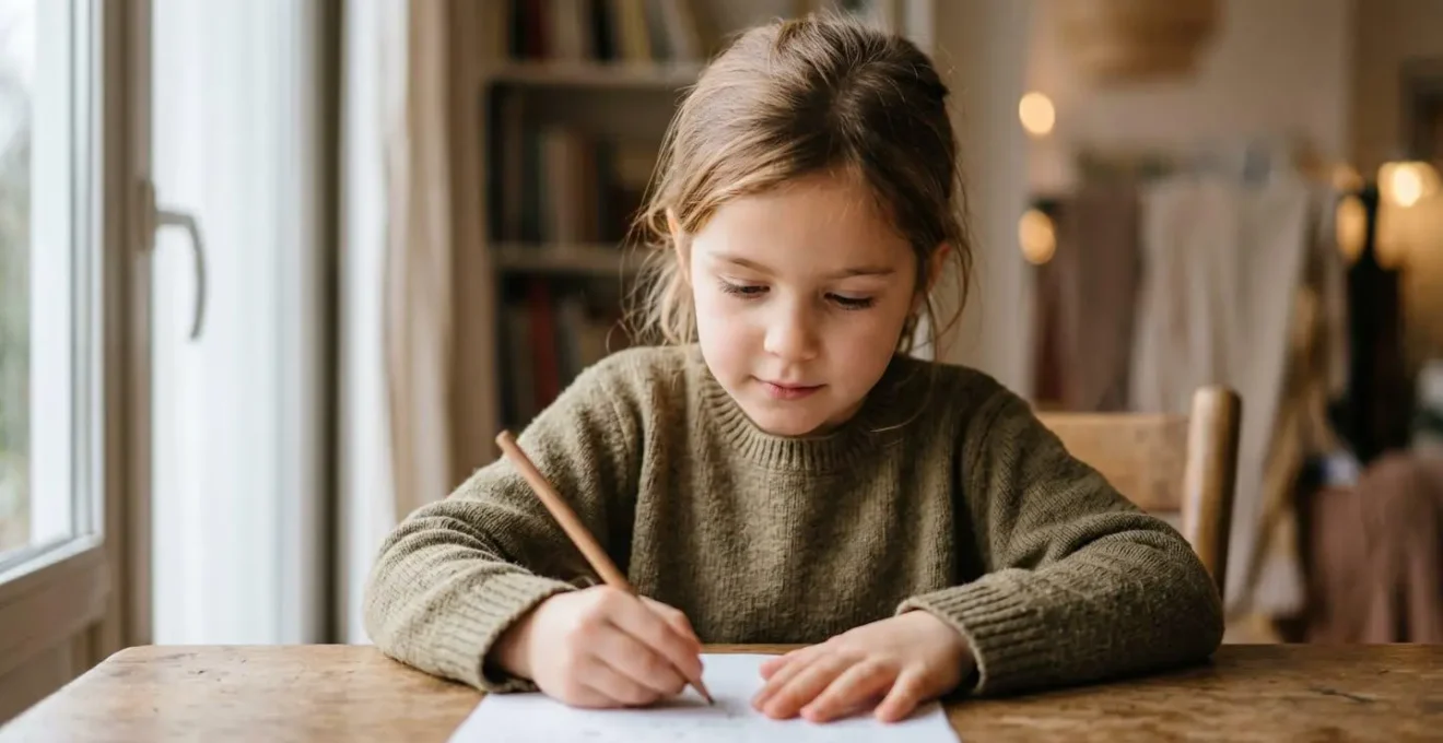 Elementary school child actively participating in focused online learning activity with natural concentration